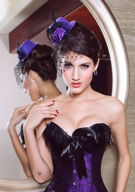 Hair Clip Fashion Hat , Mini Top Hat With Rose