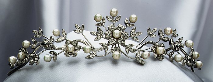 Antique SIlver/ Ivory Rhinestone Tiara