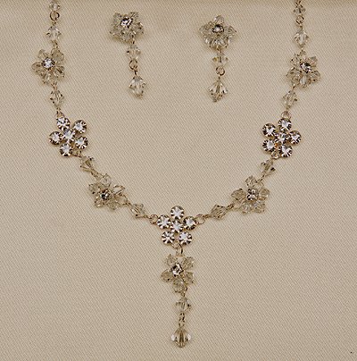 Crystal/Silver Necklace and Earrings Set (Style # 929)