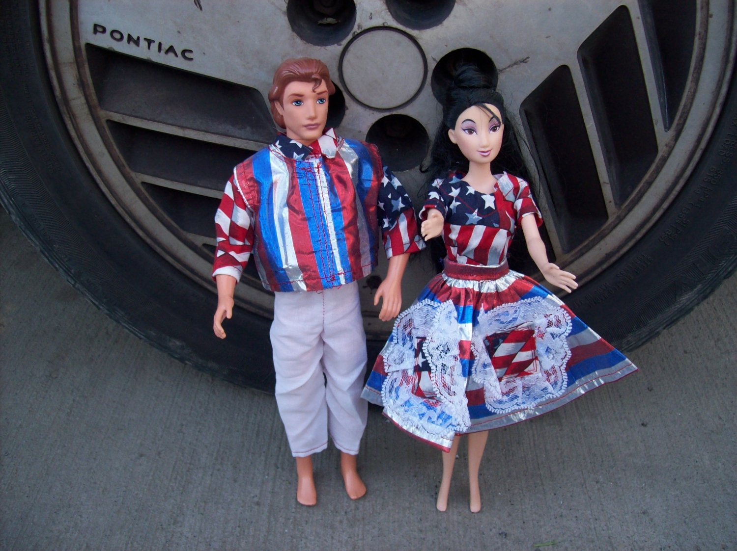 Handmade Barbie & Ken 4th Of July Set W/Flags 1950's Style