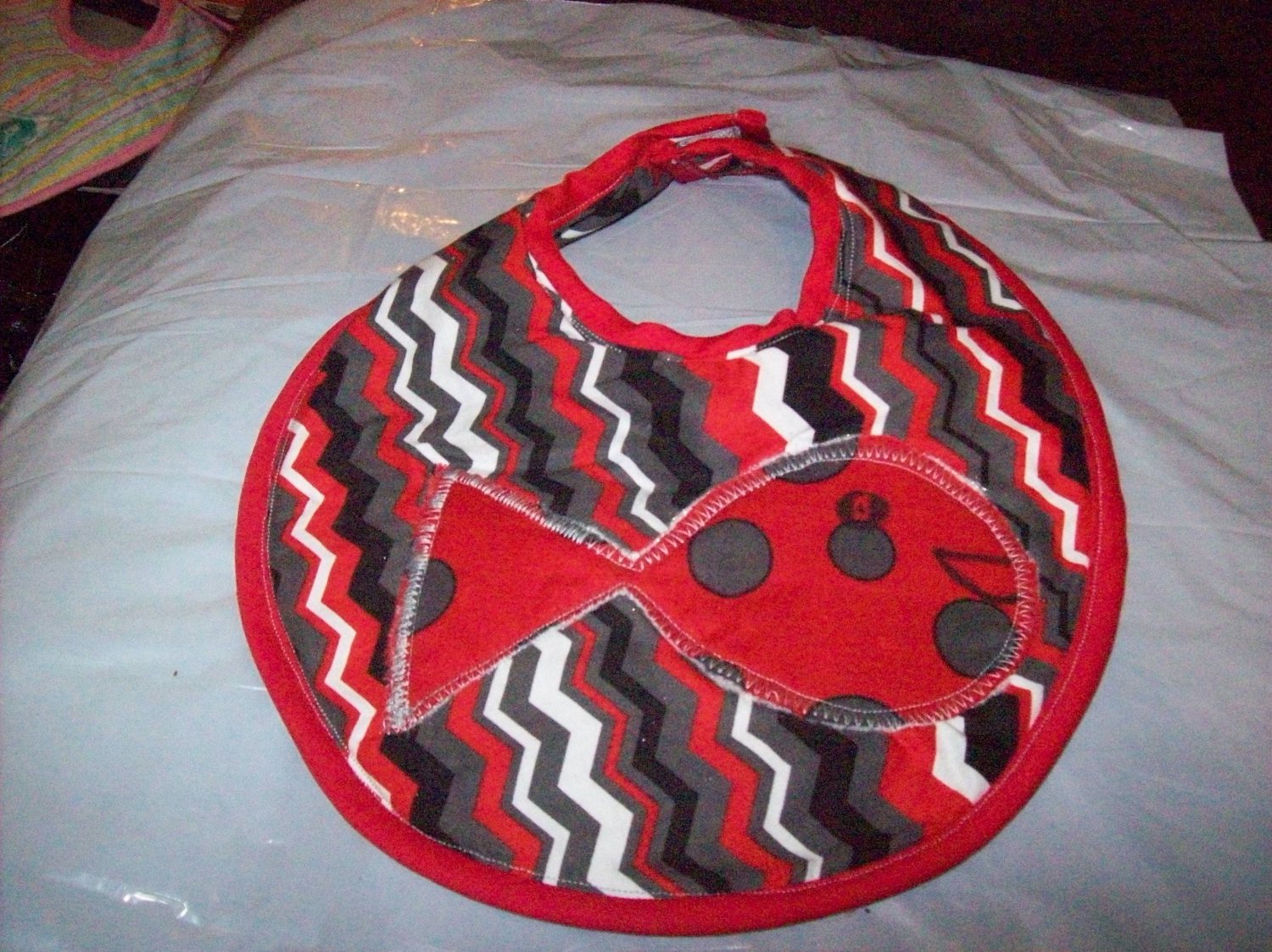 Handmade Chevron Baby Bib With Polka Dot Fish