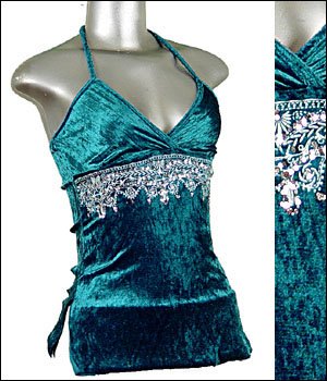 Sexy NEW Green Sequined Velvet Halter Top