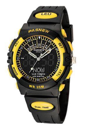 HighQuality PASNEW LED+Pointer Water-proof Dual Time Boys Girls Sport Watch