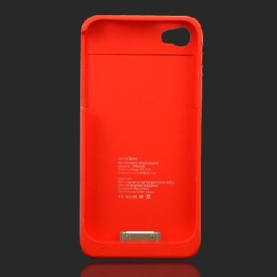 1900mAh External Backup Rechargeable Battery Charger Case Cover For iPhone 4 4S Red