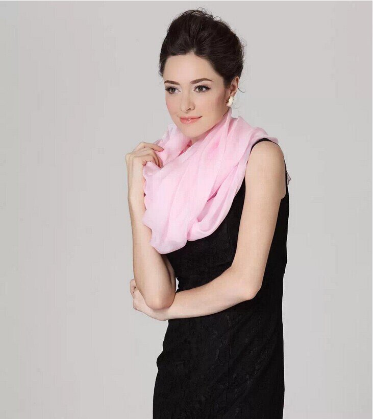 100% silk silk Large long Net color shawl Pale pink scarf