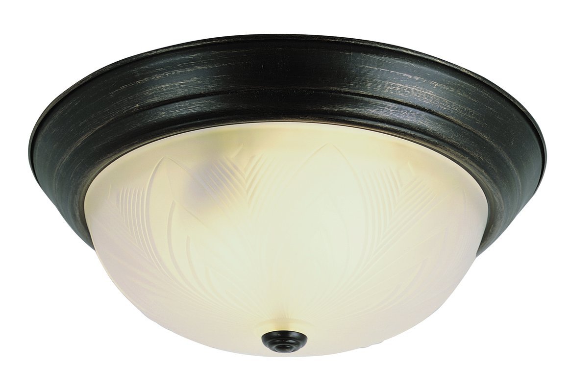 Trans Globe 3-Light Oil-Rubbed Bronze Flush Mount Light Fixture w/ Frosted Glass Leaf Shade