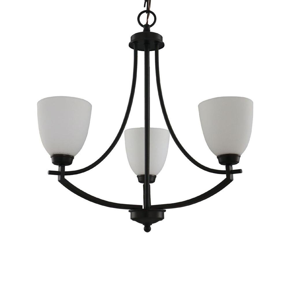Hampton Bay 3-Light Bronze Chandelier Frosted Glass Shades