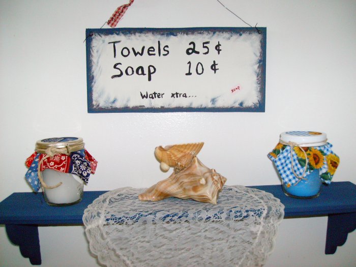 towels...soap...water xtra (8oz candles)