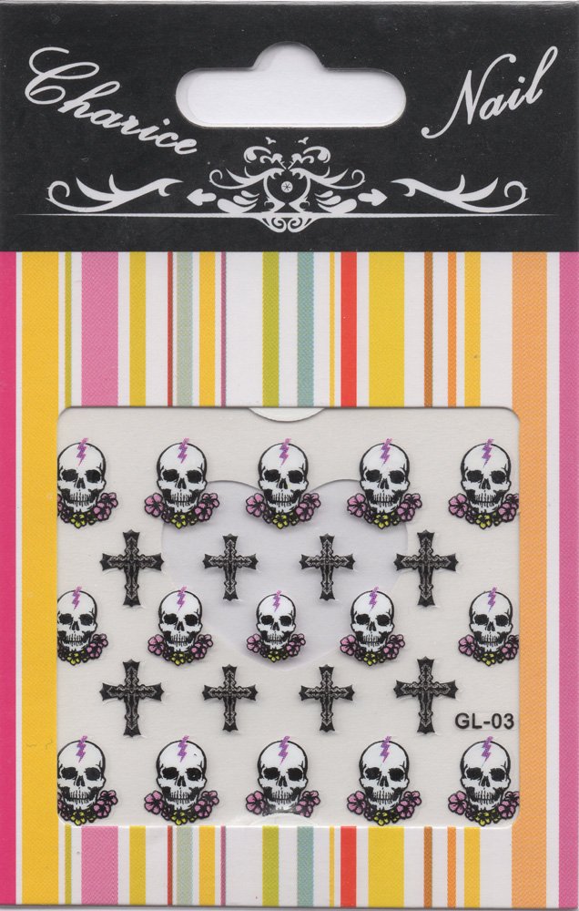 Graveyard Skulls, Crosses, & Lightening 3D Nail Art Decals ~ Transfer Stickers ~ Goth/Punk