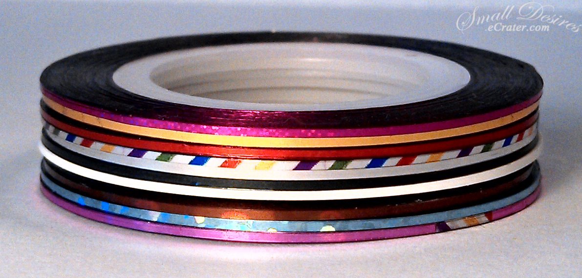 Nail Art Stripping Tape 10 Pack Multi Colors ~ Metallic Yarn
