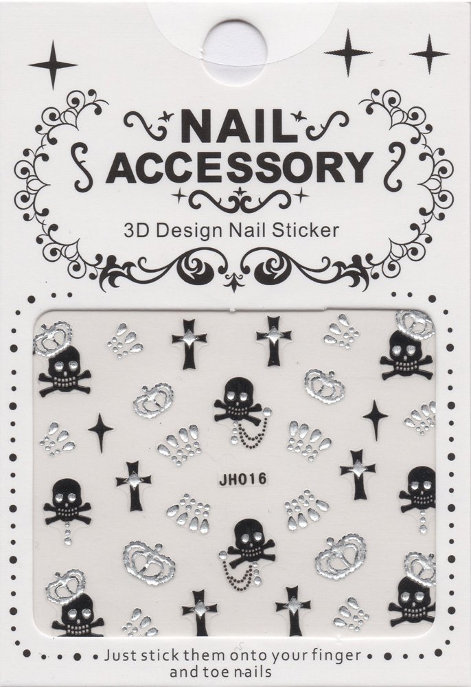 Skulls, Crossbones, Crosses & Crowns w/ Silver Gems 3D Nail Art Decals ~ Transfer Stickers