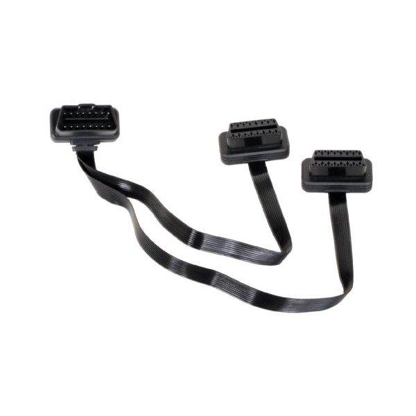 Low Profile Dual Elbow OBD2 16 Pin Flat Y Splitter Cable