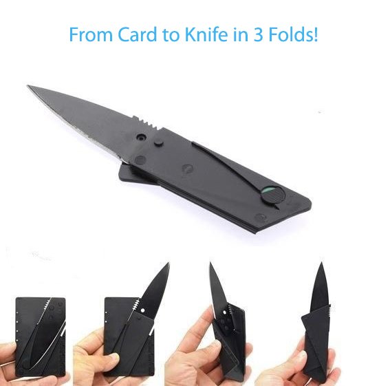 Folding Credit Card Stainless Steel Wallet Knife - Card to Knife in 3 Folds!