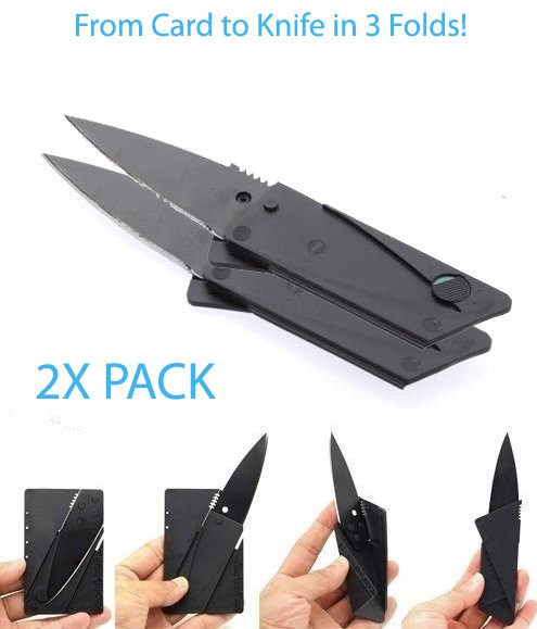 2X Folding Credit Card Stainless Steel Wallet Knife - Card to Knife in 3 Folds!