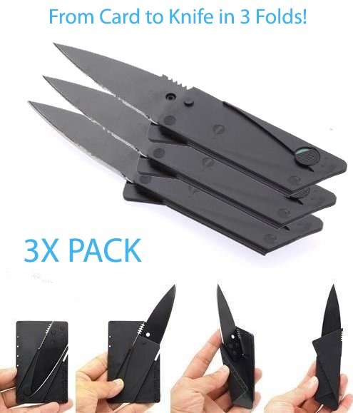 3X Folding Credit Card Stainless Steel Wallet Knife - Card to Knife in 3 Folds!