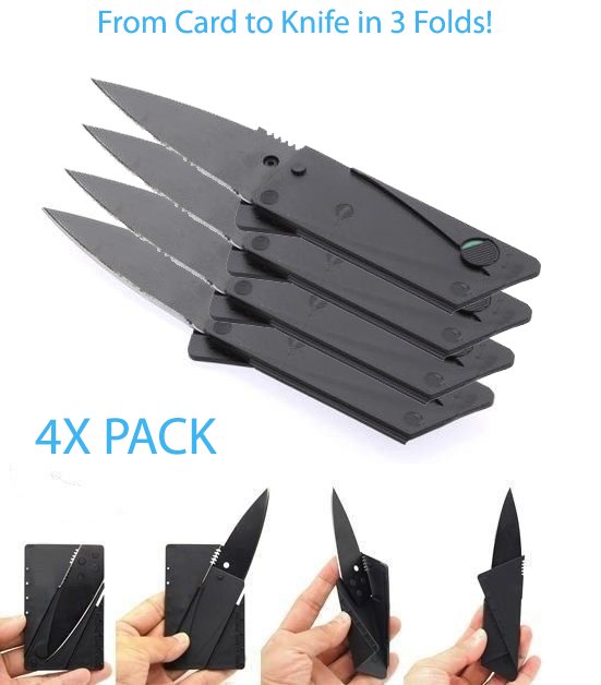 4X Folding Credit Card Stainless Steel Wallet Knife - Card to Knife in 3 Folds!