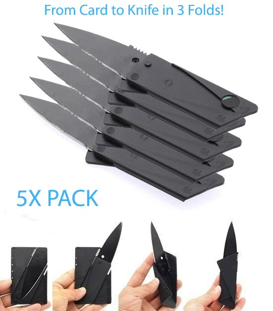 5X Folding Credit Card Stainless Steel Wallet Knife - Card to Knife in 3 Folds!