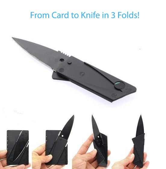 10X Folding Credit Card Stainless Steel Wallet Knife - Card to Knife in 3 Folds!