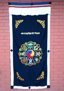 Astamangal Symbol with Ying-Yang Embroidery Black Door Curtain