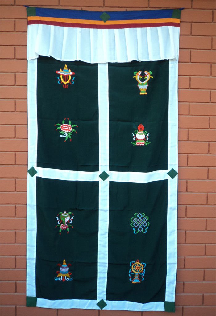 Green Eight Auspicious Symbol (Astamangal) Embroidery Tibetan Door Curtains