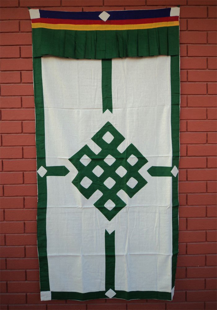Green Endless Knot Patch Tibetan Cotton Door Curtains