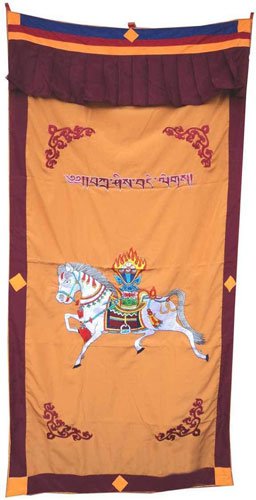 Orange-2 WindHorse Embroidery Tibetan Buddhist SpunSilk Door Curtain NEPAL