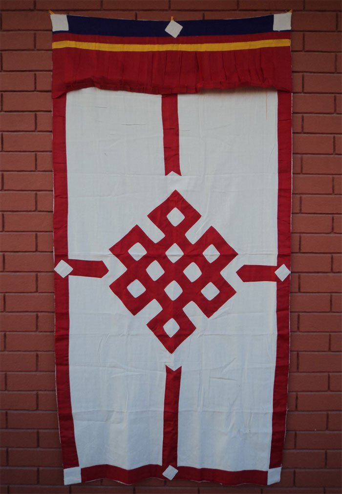 Red Endless Knot Patch Tibetan Cotton Door Curtains