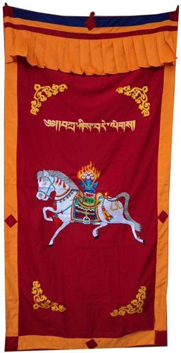 Red-2 WindHorse Embroidery Tibetan Buddhist SpunSilk Door Curtain NEPAL