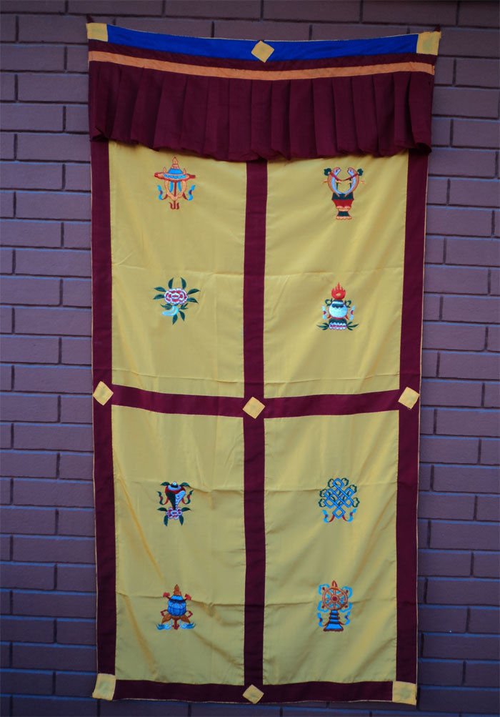 Yellow Eight Auspicious Symbol (Astamangal) Embroidery Tibetan Door Curtains