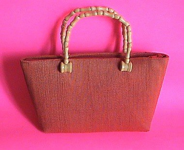 Cute Handmade Straw Tote Purse Wooden handle Handbag