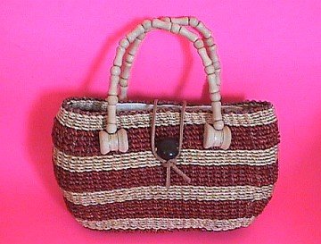 Cute Handmade Straw Tote Purse Wooden handle Handbag