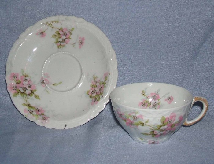 T Haviland Limoges France Pink Floral Teacup & Saucer