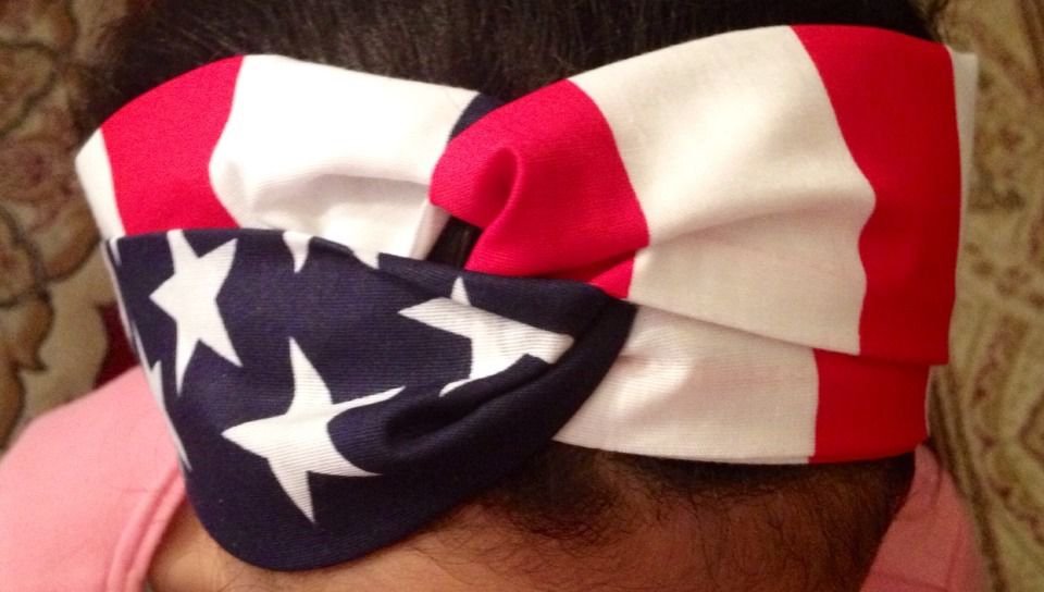 USA Patriotic American Flag Red White Blue Twisted Headband 100% Cotton