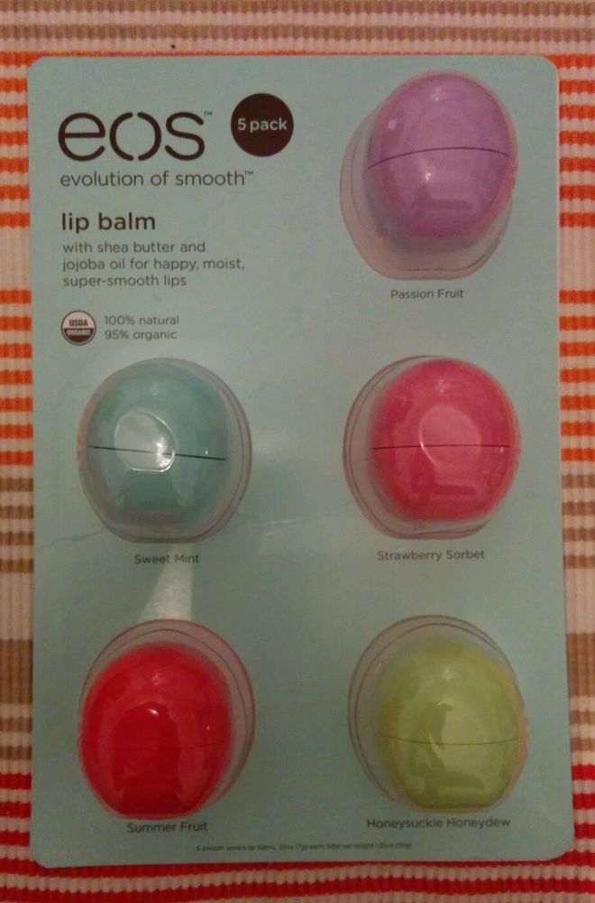 Eos Lip balm 5 Pack Set Strawberry/Mint/Honeysuckle/Summer Fruit/Passion Fruit