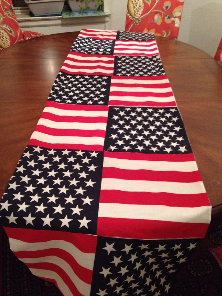 Handmade 100%Cotton American Flag Table Runner