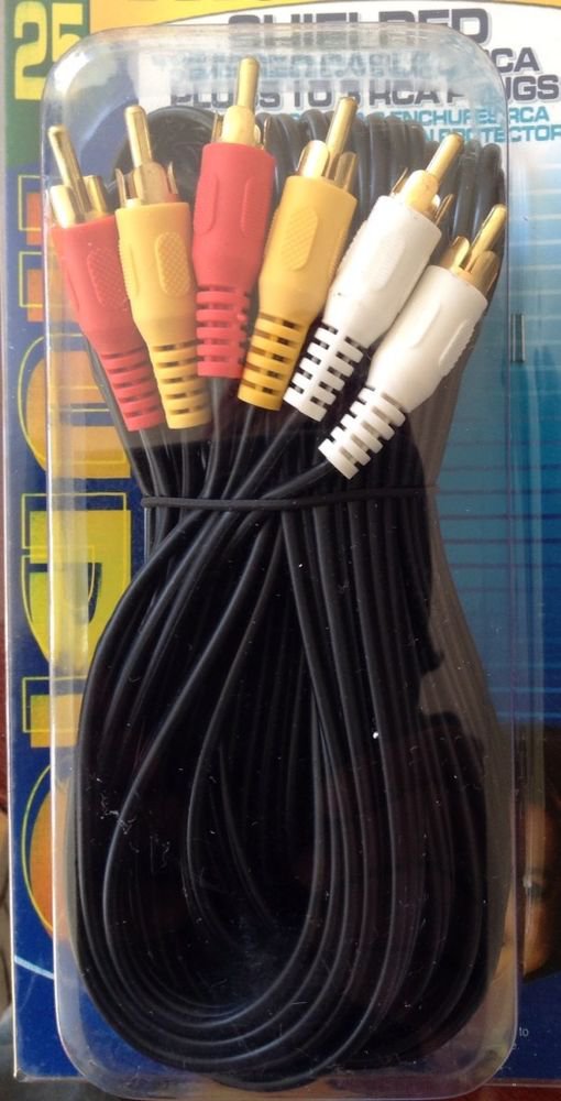 25-FT 3-RCA (L + R + V) Composite AV Audio Video Cable Gold Plated Male M/M 25'