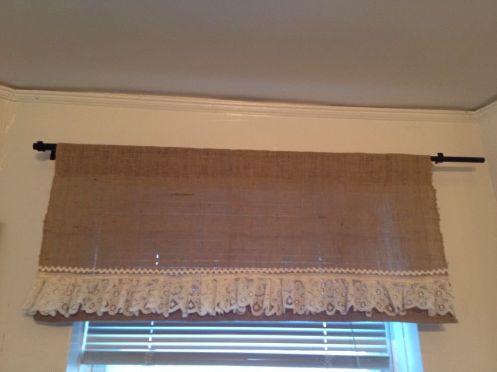 Handmade Burlap Natural Valance Window Treatment with Vintage Look