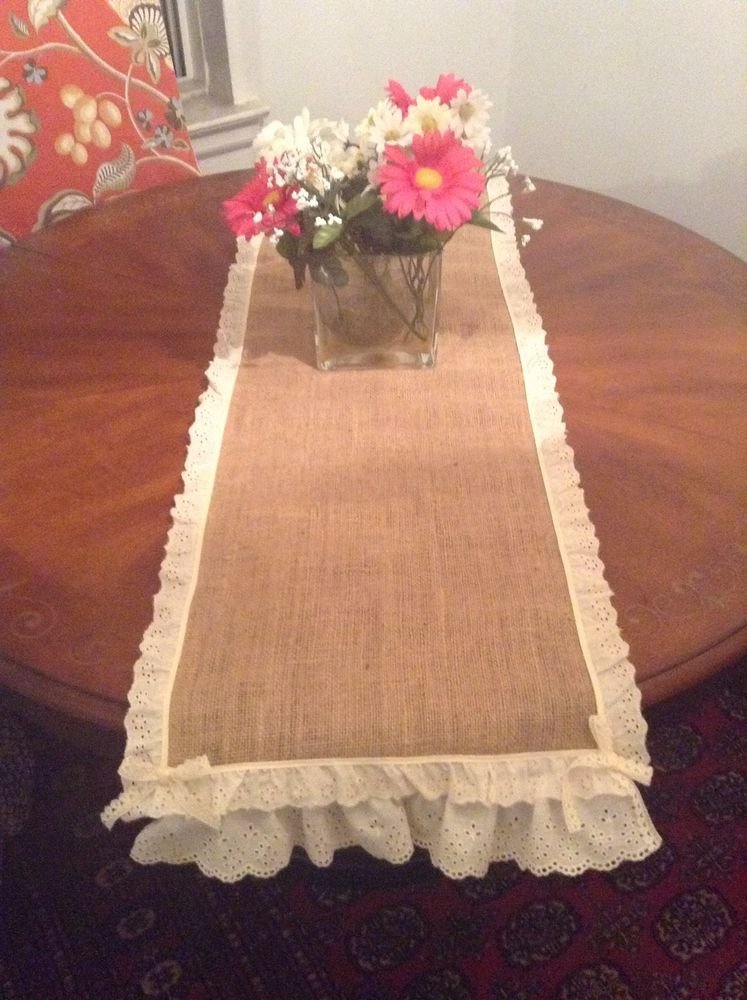 Handmade Burlap Table Top Ir Runner, Cute Vintage Look