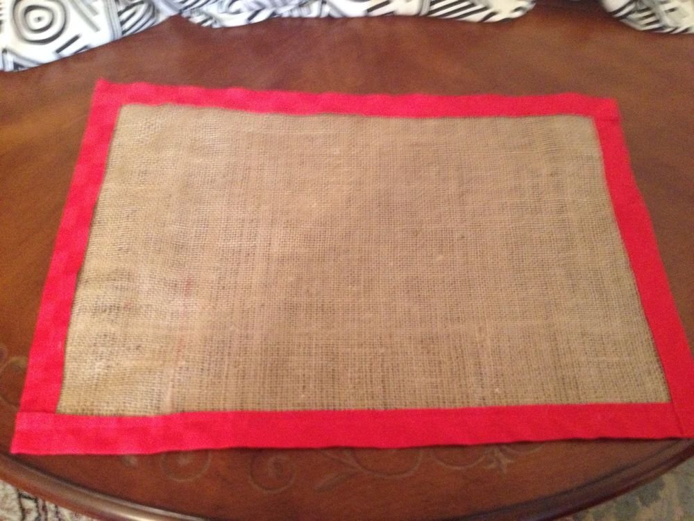Handmade Christmas Burlap Placemats Set Of 4 With Red Fabric Border