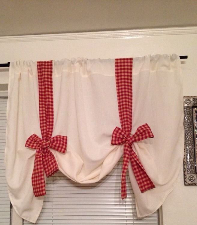 Handmade Tie Up Valance With Burgundy Gingham