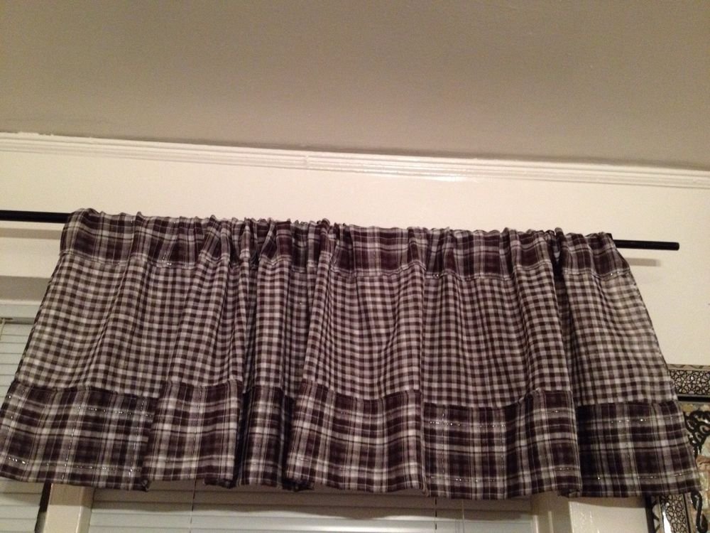 Handmade Very Dark Brown Gingham Valance 75" Wide19"Long Cotton Revesible