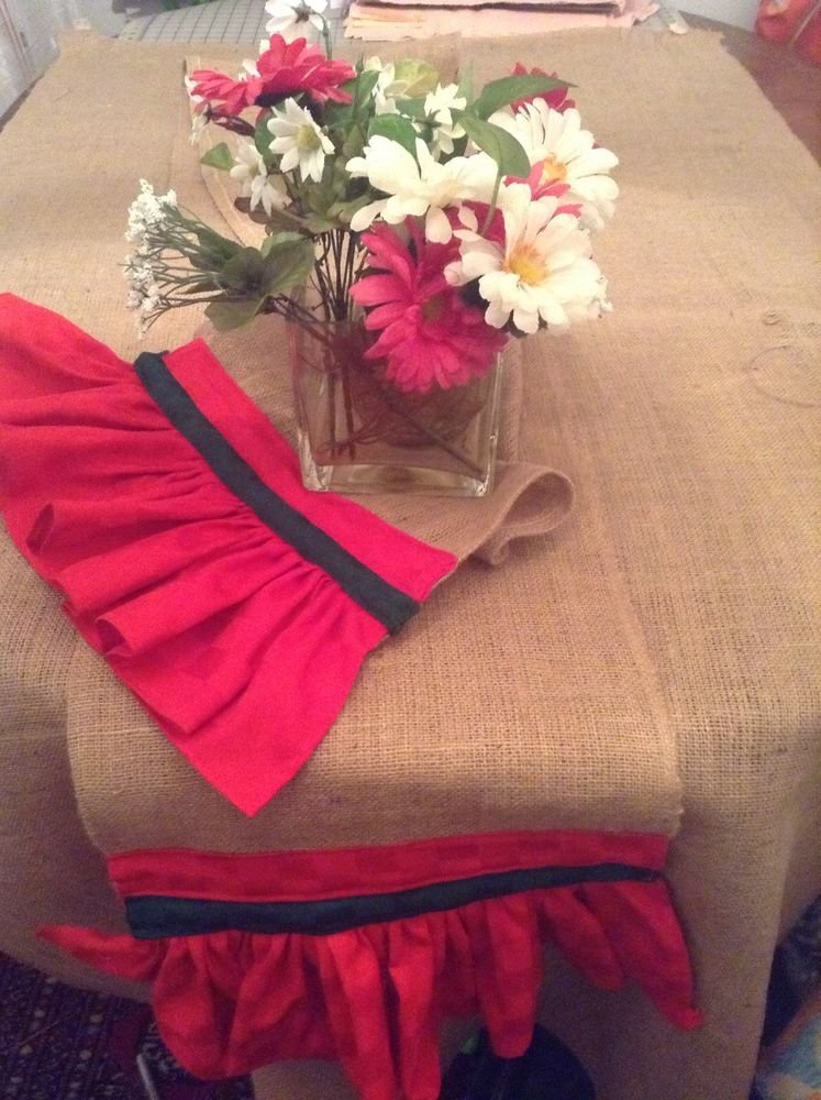 Handmade Burlap Table Runner With Red And Green Great For Hoildays Table