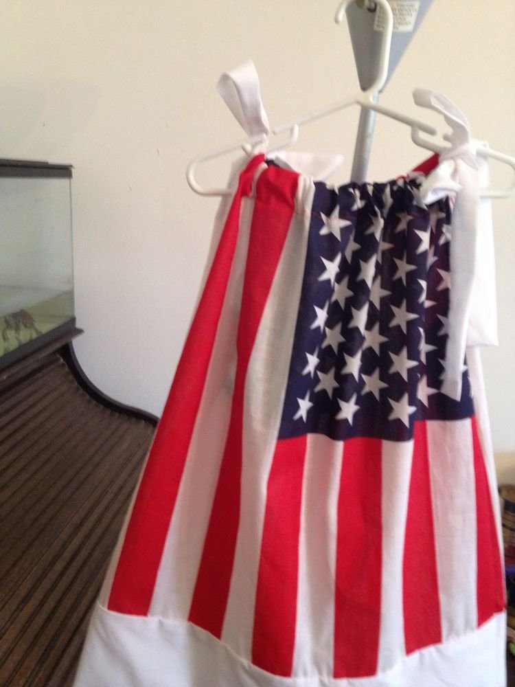 Handmade100%Cotton American flag pillowcase dress 4-5