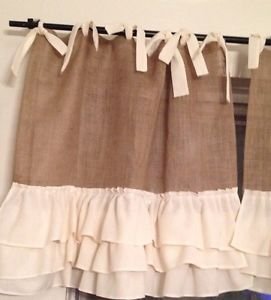 Handmade French Country Cafe Style Burlap with 3Tires Of Ruffles And Ties