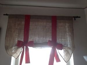 Handmade Tie Up Burlap Valance With Big Red Bow Happy Holidays Pack 5