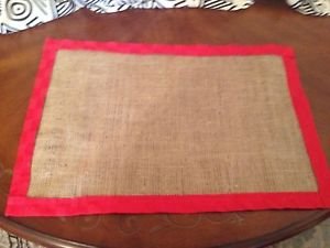 Handmade Burlap Placemats Set Of 4 With Red Fabric Border
