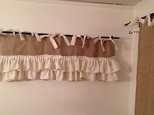 Handmade Natural Burlap Valance With 2 Tires Off WhiteRuffles And Matching Ties