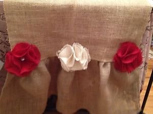 Handmade Natural Burlap Table Runber With Ruffle And Roses