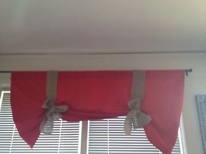 Handmade Tie Up Red Valance With Burlap Tie