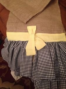 Natural Burlap Table Runber With 2 Black&whoteGingham Ruffels and Yellow Bow